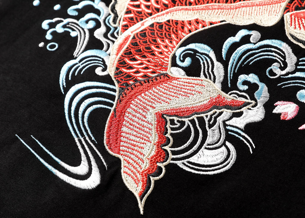 KH628 Red Koi Fish Embroidered Tee Niepce