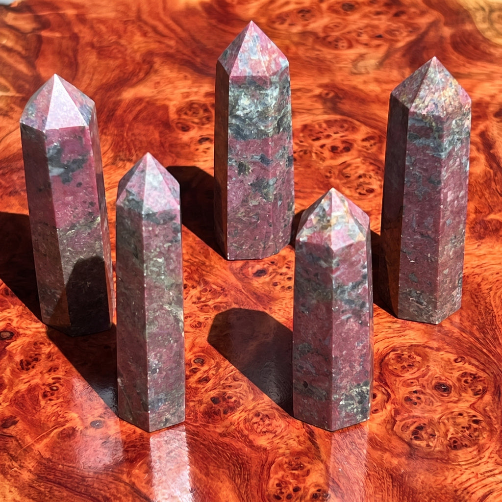Red Ruby With Fuchsite Crystal Standing Tower Obelisk Point (UV Reactive) Carving Amazing Crystals