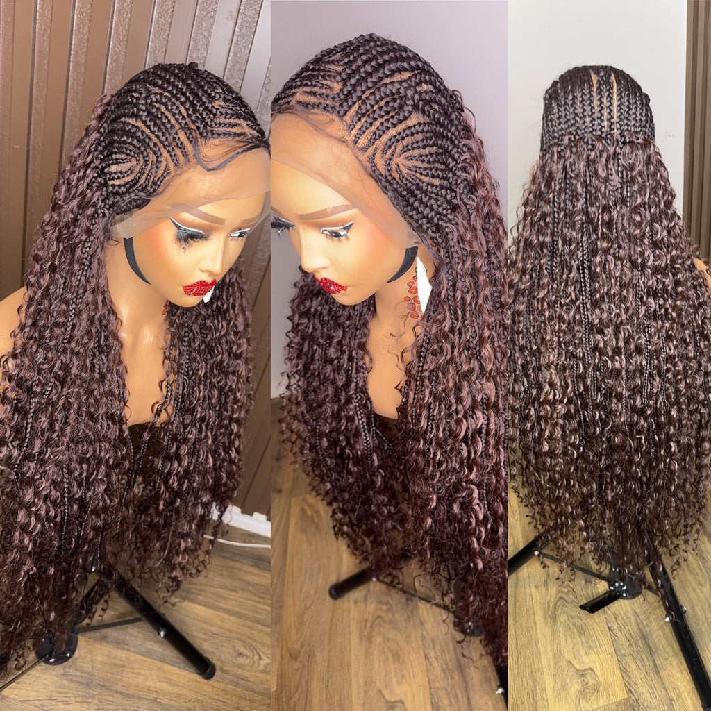 Cornrows braided wig in burgundy, brown and color 27 HOL stores