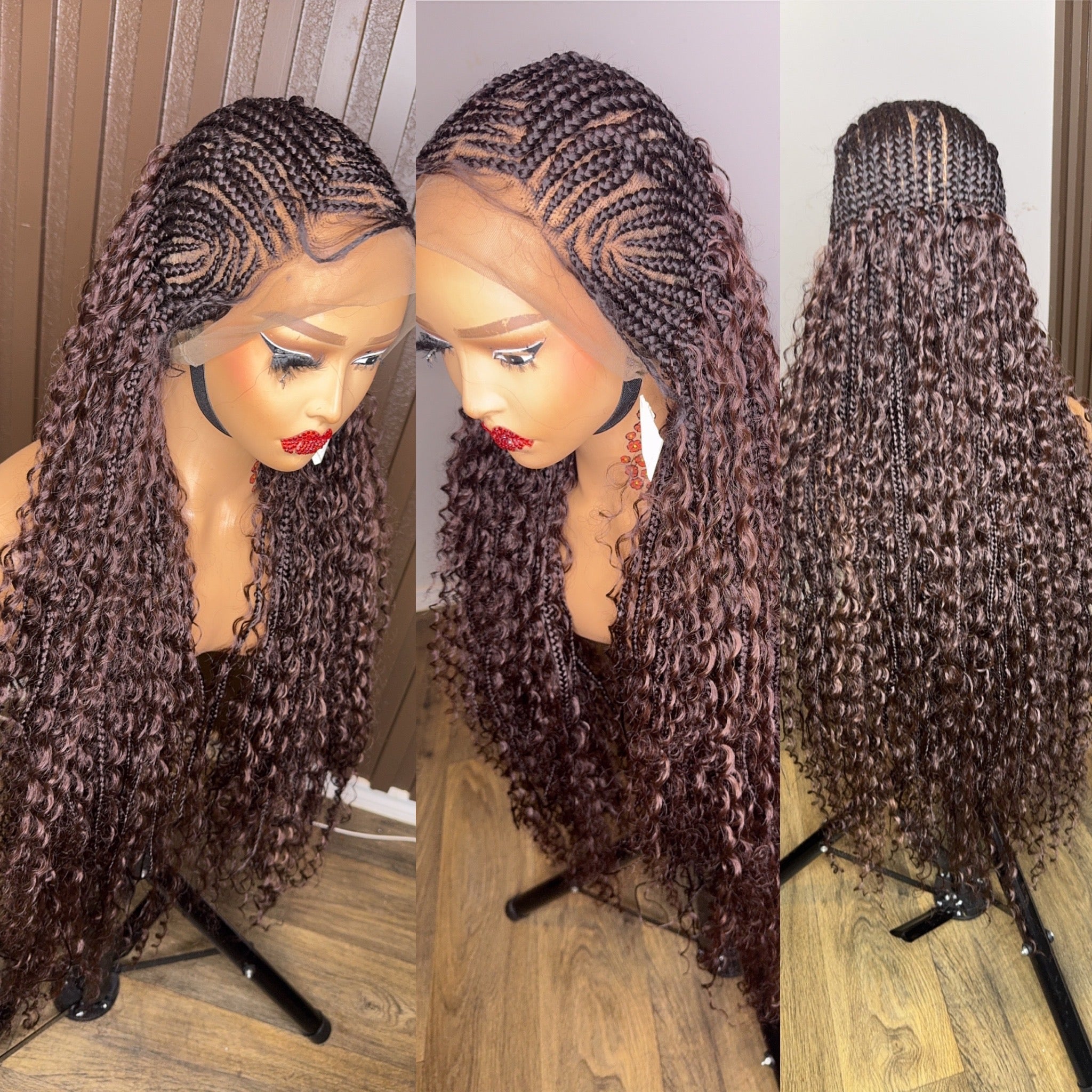 Cornrows braided wig in burgundy, brown and color 27 HOL stores