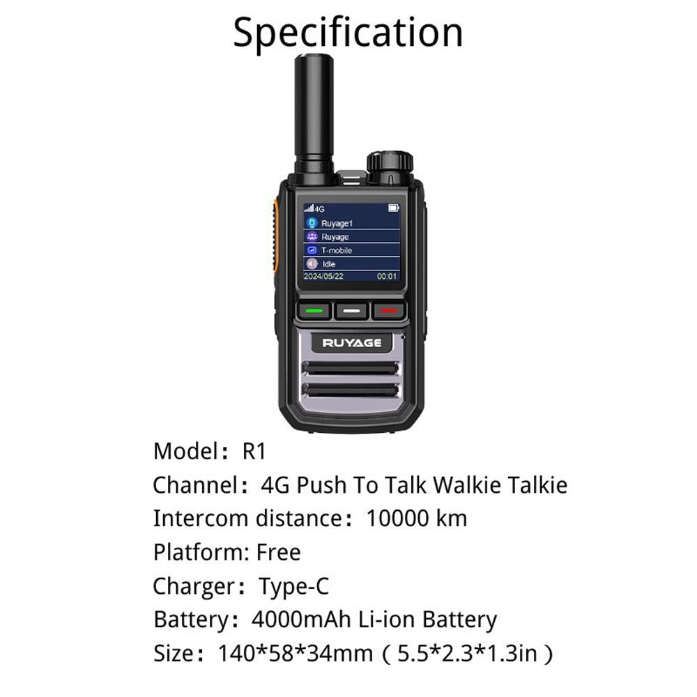 Ruyage R1 Nationwide Lte Two Way Radios Lifetime Free Unlimited Range Rechargeable Global 4g Poc,Portable Walkie Talkies Long Range for Adults Family Road Trip Truck Fleet 2 Pack Ruyage Radio