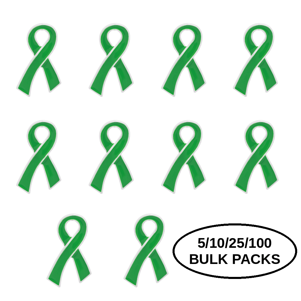 5/10/25/100 Pack Large Flat Green Ribbon Pins The Awareness Company