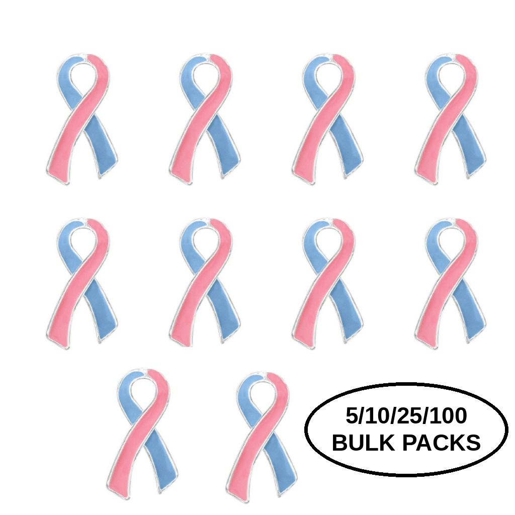 5/10/25/100 Pack Large Pink & Blue Ribbon Pins for Infant Death, SIDS, Miscarriage, Male Breast Cancer The Awareness Company