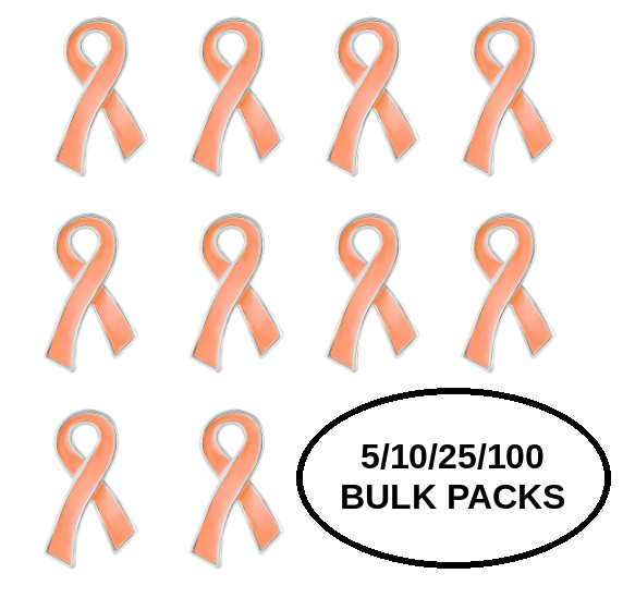 5/10/25/100 Pack Peach Ribbon Awareness Pins for Uterine, Endometrial Cancer The Awareness Company