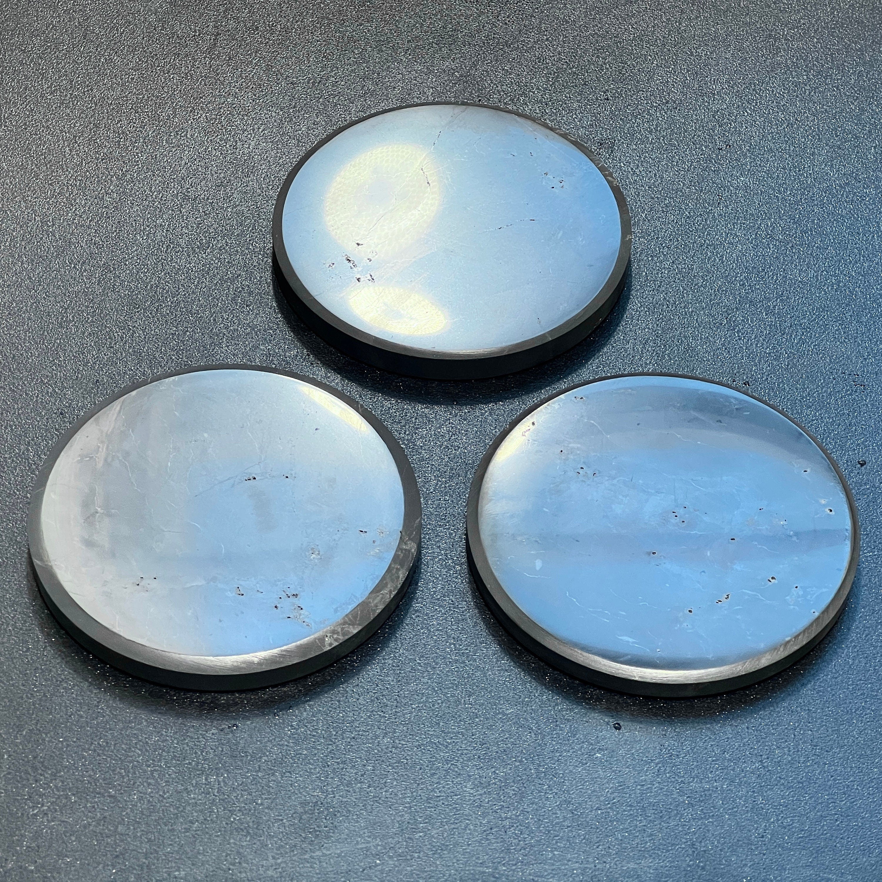 Black Shungite Polished Coaster Carving (3.5 Inch) Amazing Crystals