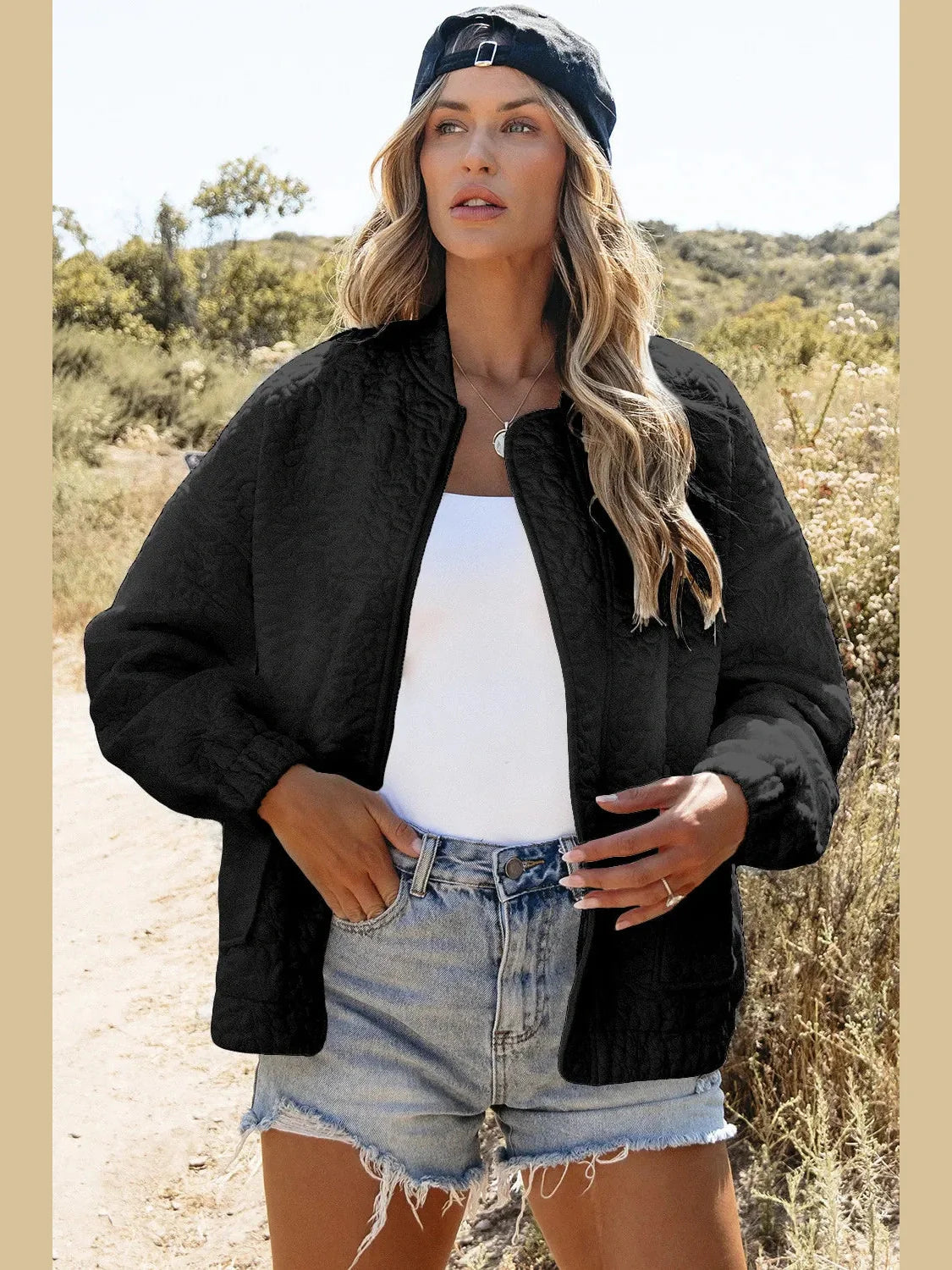 Baseball Collar Floral Quilted Jacket NicholesGifts