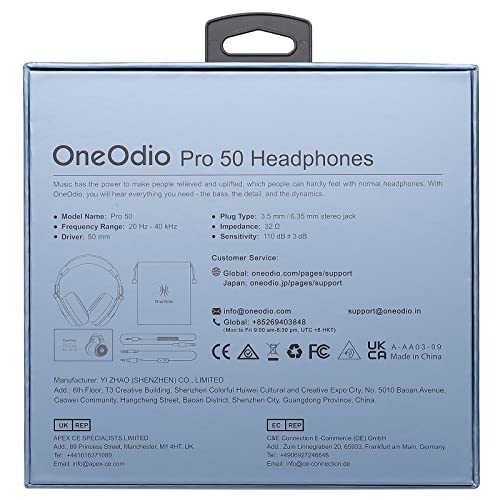 OneOdio Hi-Res Over Ear Headphones for Studio Monitoring and Mixing, Sound Isolation, Protein Leather Earcups, 50mm Driver Unit, Wired Headphones for AMP Guitar Keyboard (Pro-50 Metallic Blue) MindFreakArtistry