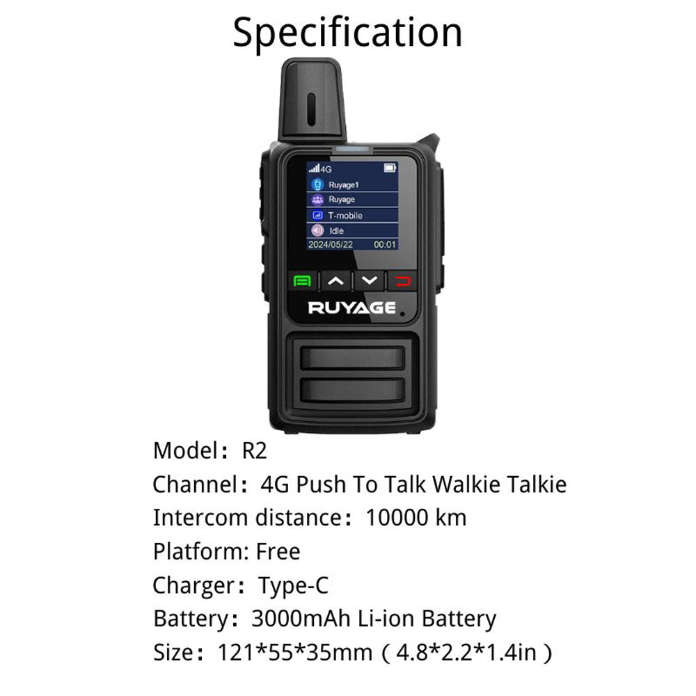 Ruyage R2 Nationwide Lte Two Way Radios Lifetime Free Unlimited Range Rechargeable Global 4g Poc,Portable Walkie Talkies Long Range for Adults Family Road Trip Truck Fleet 2 Pack Ruyage Radio