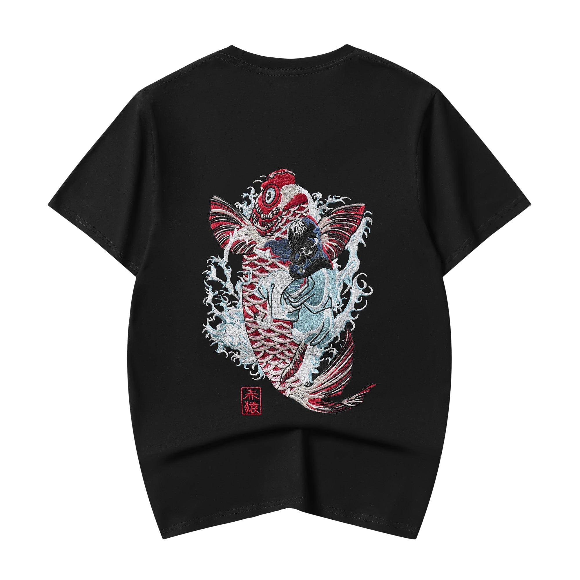 ET520 Red Koi Wave Rider Embroidered Tee Niepce