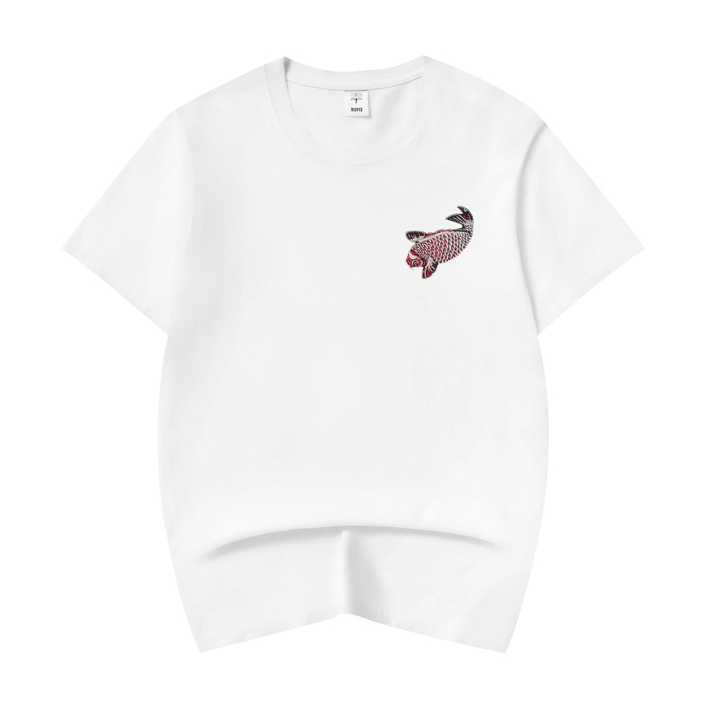 ET520 Red Koi Wave Rider Embroidered Tee Niepce