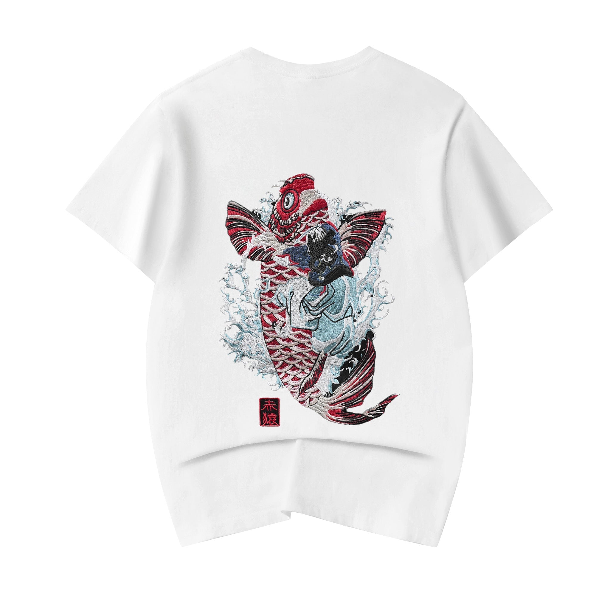 ET520 Red Koi Wave Rider Embroidered Tee Niepce
