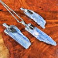 Blue Kyanite & Tourmaline Crystal Pendant (Silver Plated) Gemstone Jewelry Necklace Charm Supply Amazing Crystals