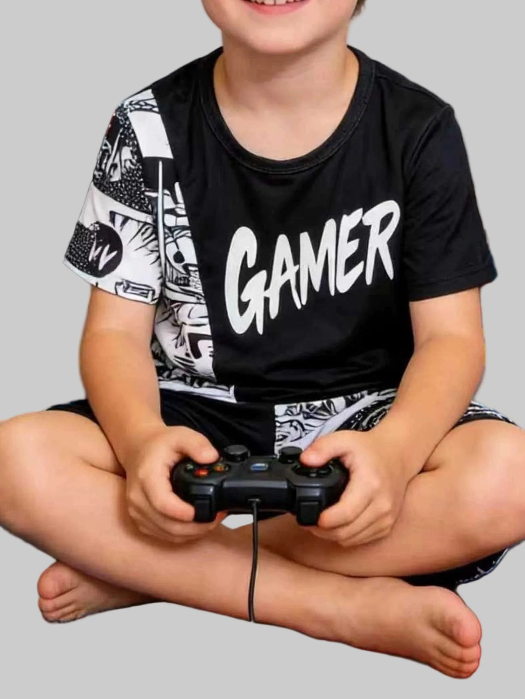 Toddler Boys Gamer Print Round Neck Tee and Shorts Set NicholesGifts