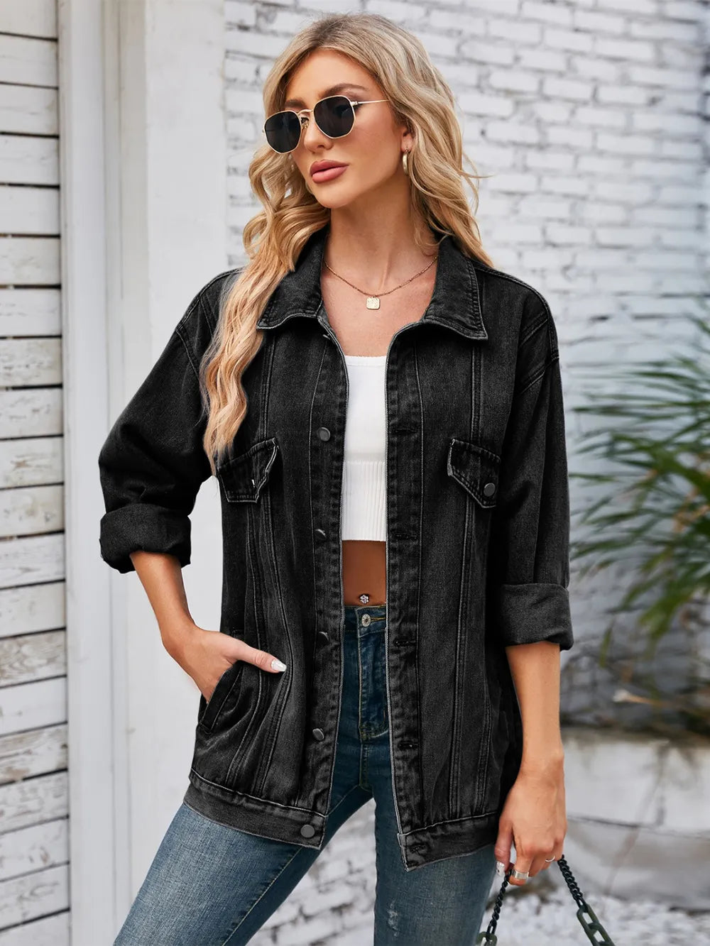 Button Up Long Sleeve Denim Jacket NicholesGifts