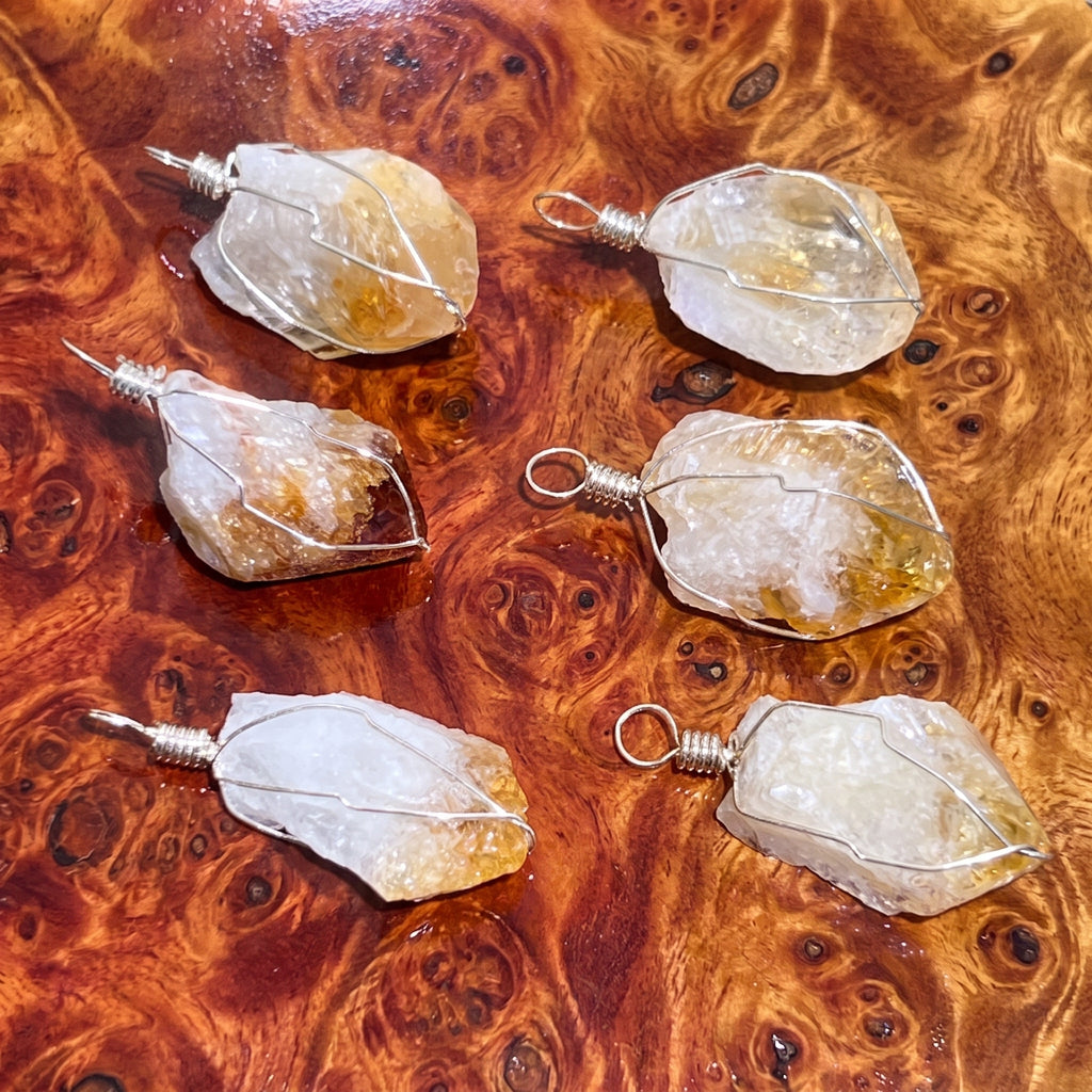 Raw Citrine Crystal Point Pendant (Silver Plated Wire Wrapped) Amazing Crystals