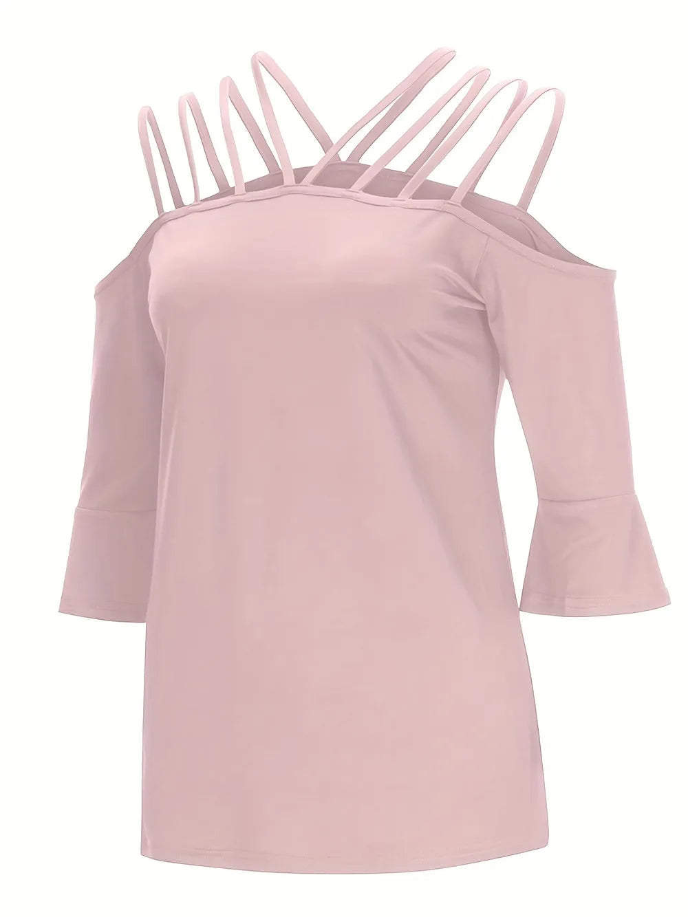 Women Full Size Cold Shoulder Three-Quarter Sleeve Blouse NicholesGifts