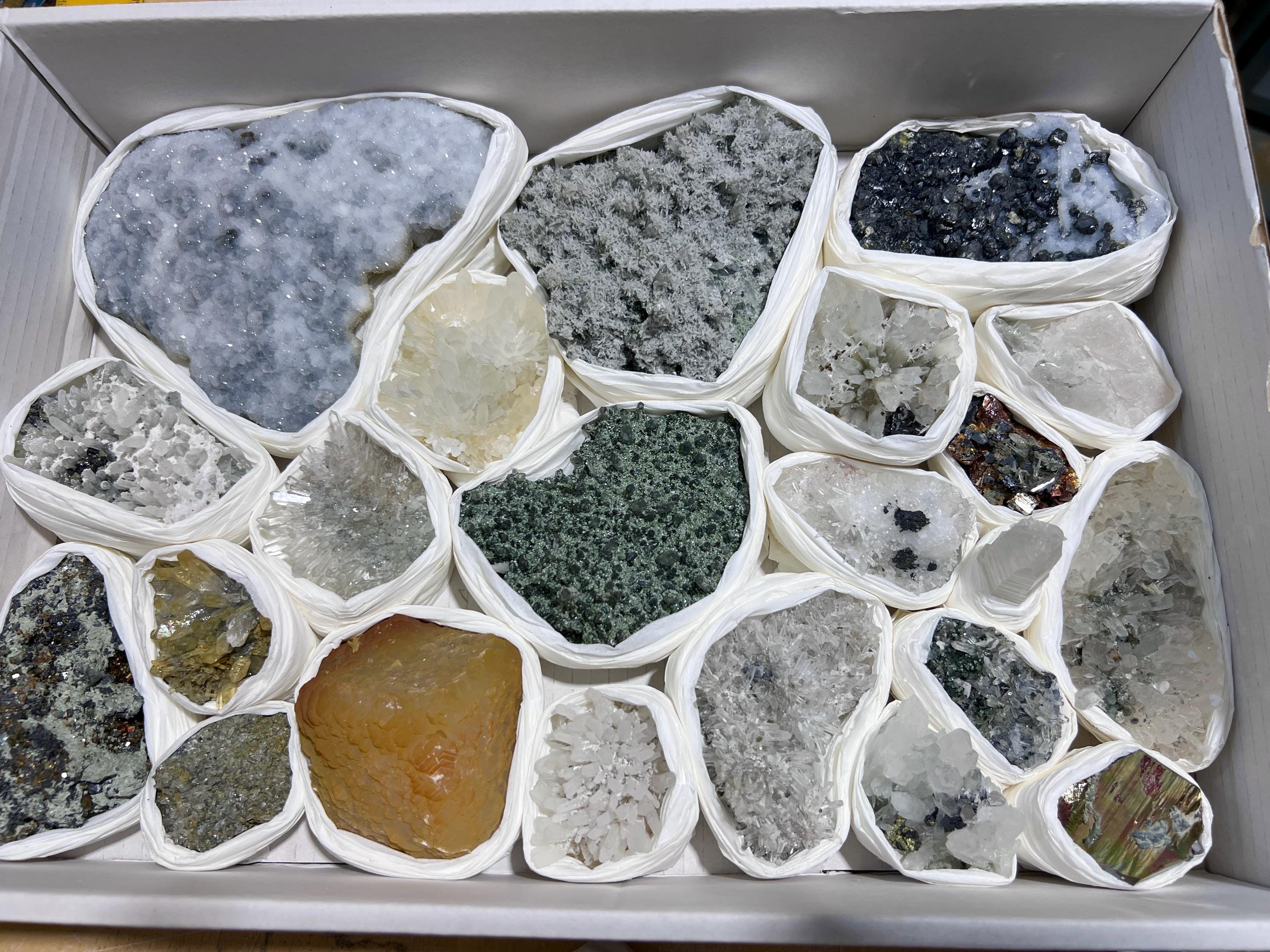 Bolivian Minerals Crystal Mixed Collection (Large 15x10 Inch Flat) Pyrite Sphalerite Galena Quartz Pink Mangano Calcite Amazing Crystals
