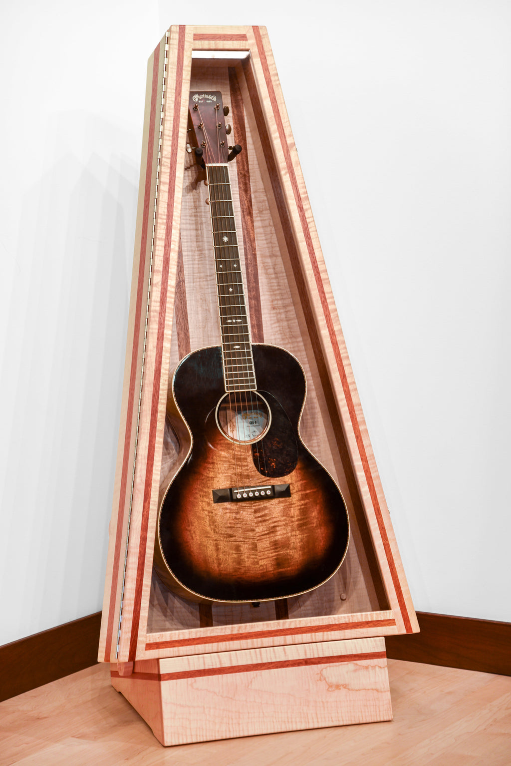 ClimaStand Triangle Humidor with Base - Flamed Maple with Mahogany Acoustic Remedy Cases