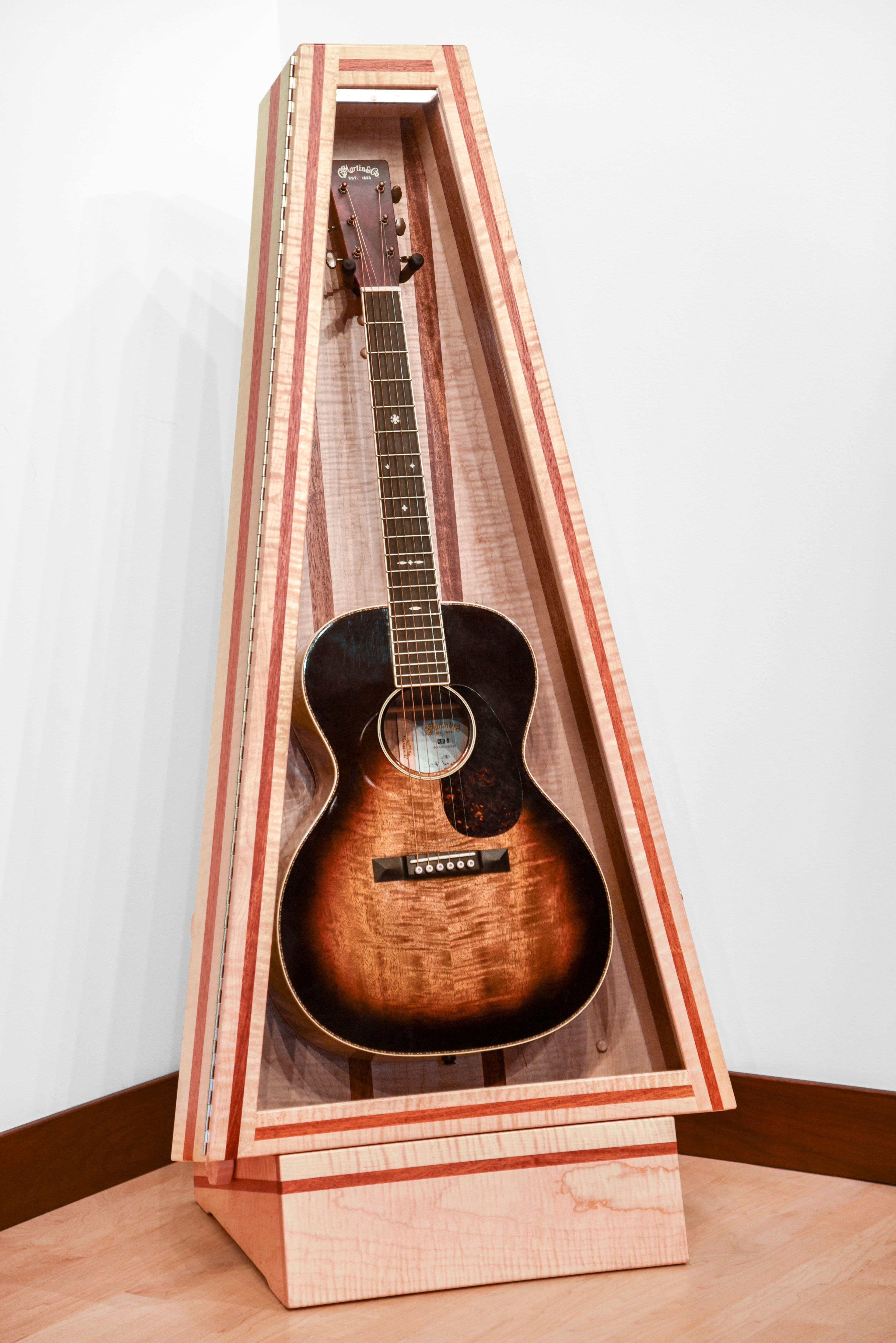 ClimaStand Triangle Humidor with Base - Flamed Maple with Mahogany Acoustic Remedy Cases