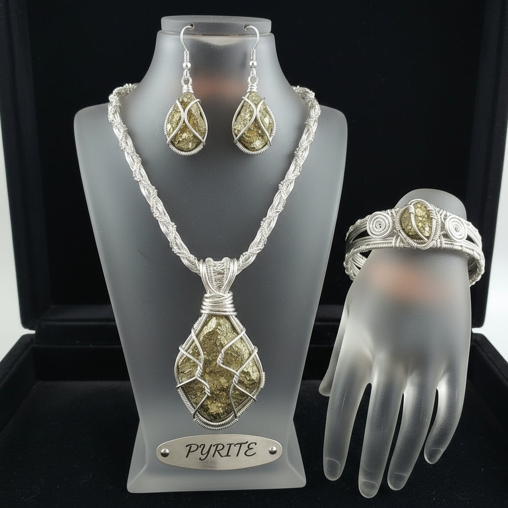 Non Tarnishing Silver Wire Wrapped Pyrite Set The Vibez Shop