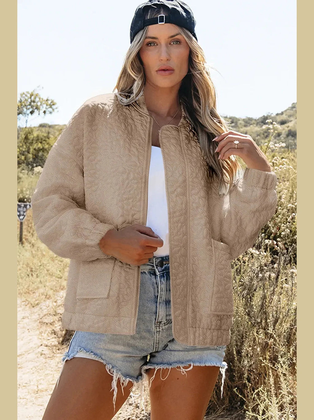 Baseball Collar Floral Quilted Jacket NicholesGifts