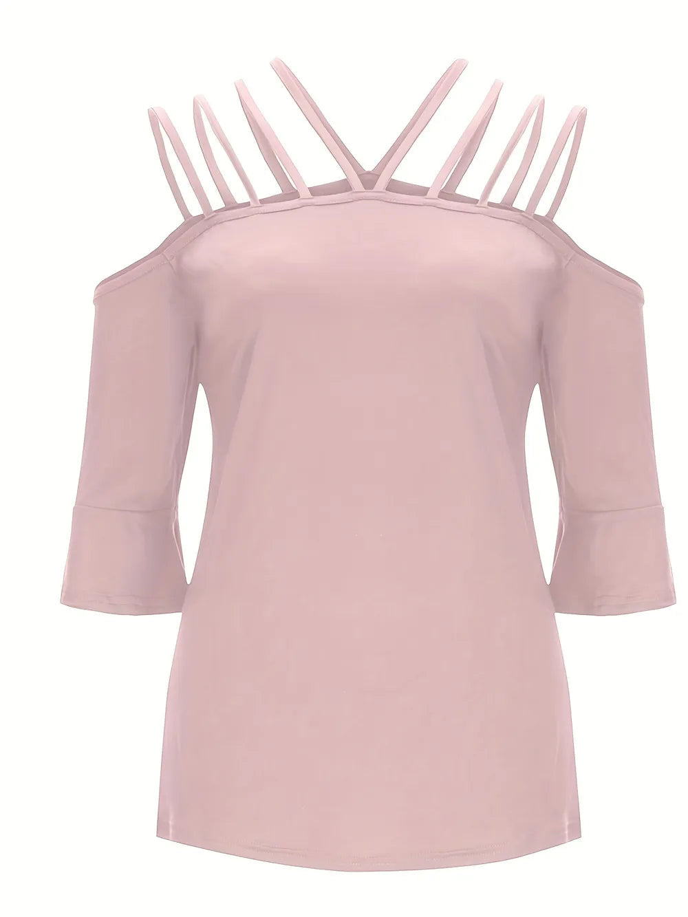 Women Full Size Cold Shoulder Three-Quarter Sleeve Blouse NicholesGifts