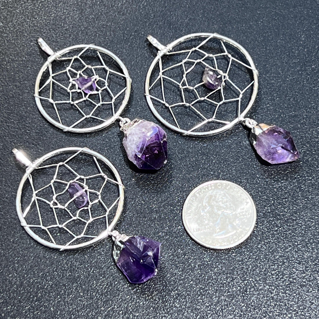 Dreamcatcher Pendant (Amethyst Crystal)(Silver Plated) Amazing Crystals