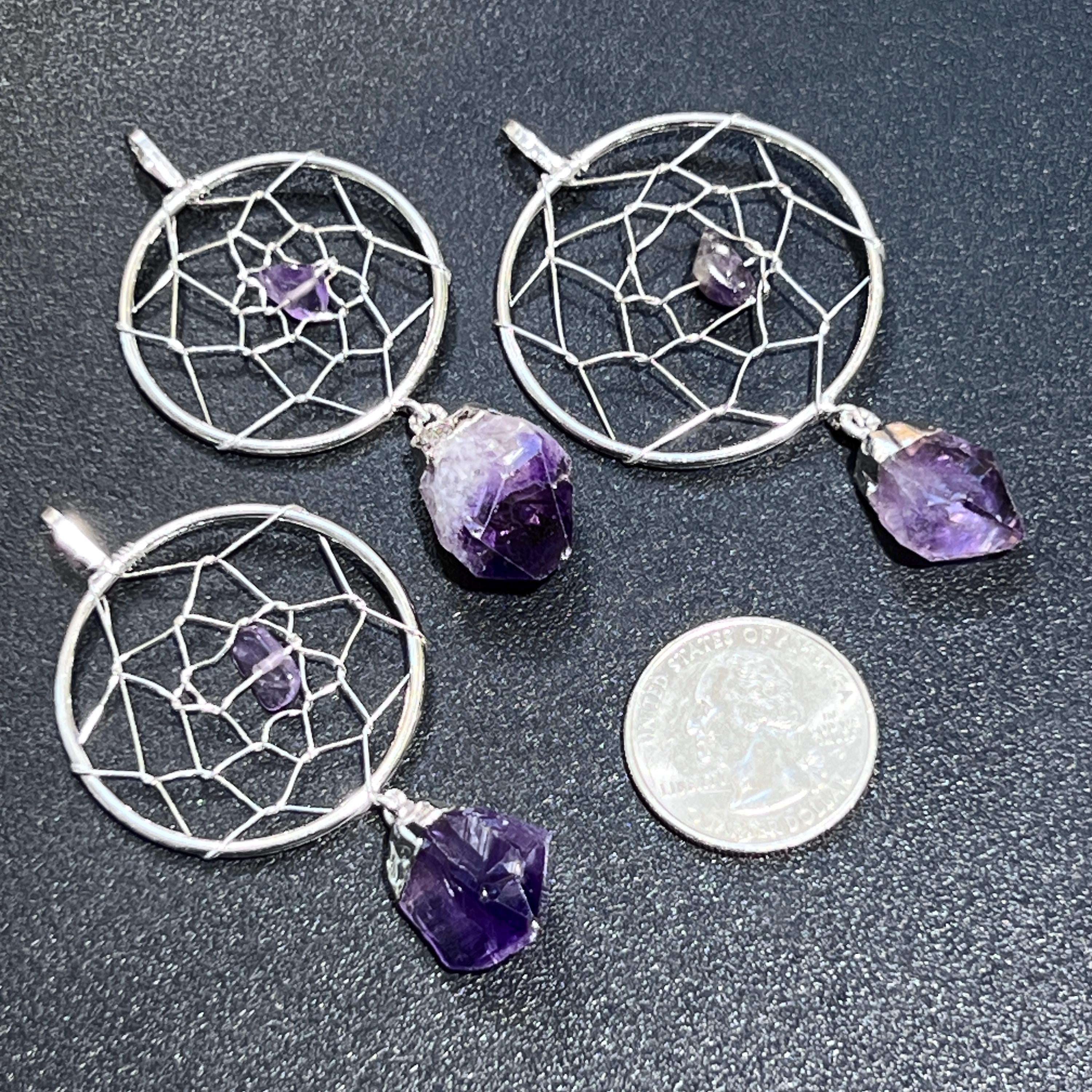 Dreamcatcher Pendant (Amethyst Crystal)(Silver Plated) Amazing Crystals