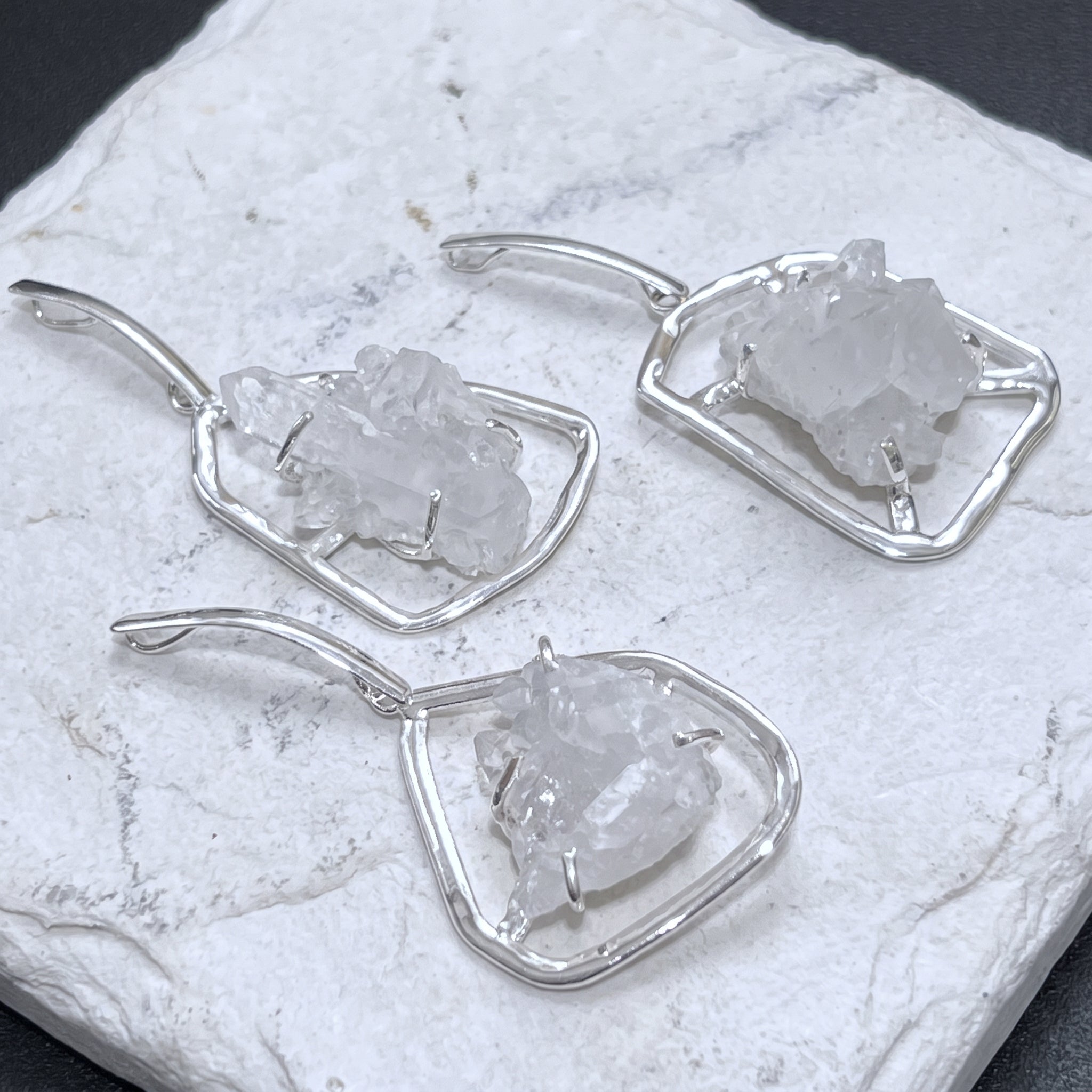 Quartz Crystal Cluster Pendant (Silver Plated) Statement Piece Amazing Crystals