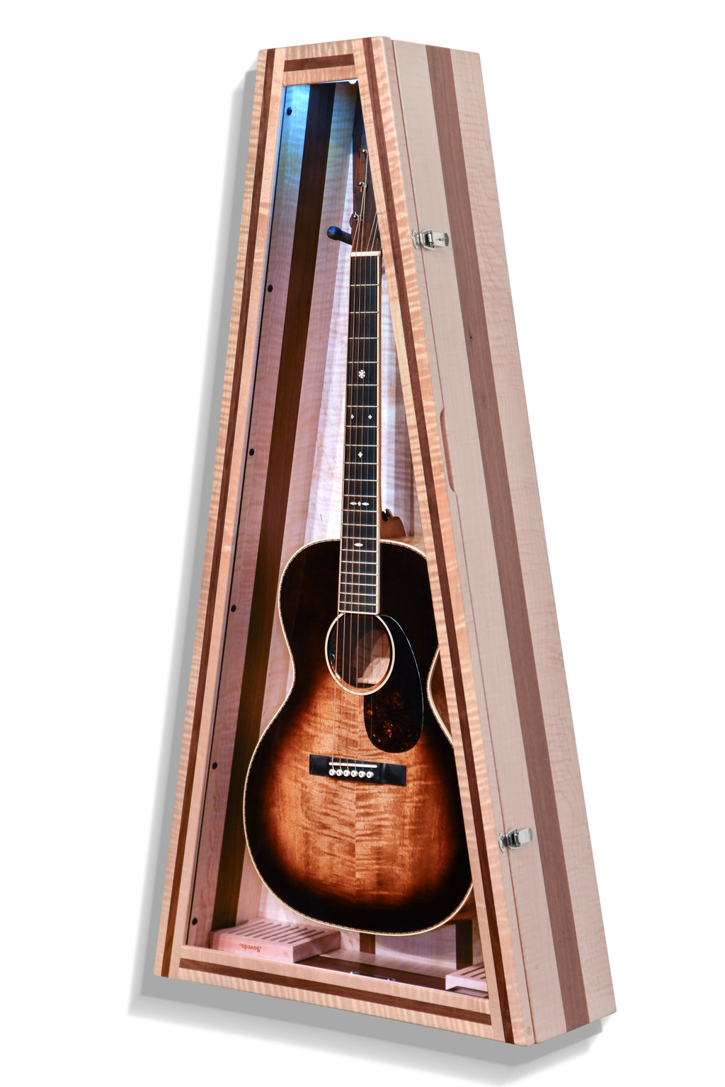 ClimaCase Triangle Humidor - Flamed Maple with Walnut Acoustic Remedy Cases