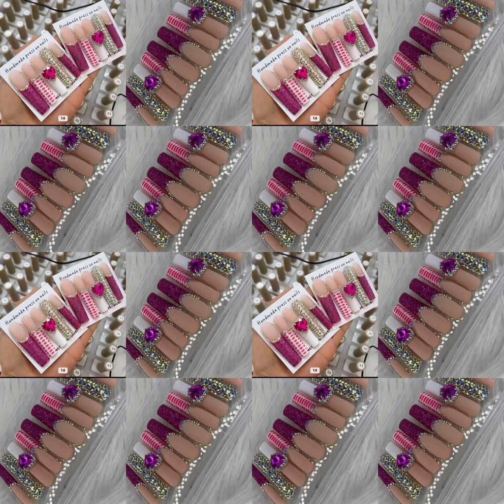 Pink long crystal press on nails HOL stores