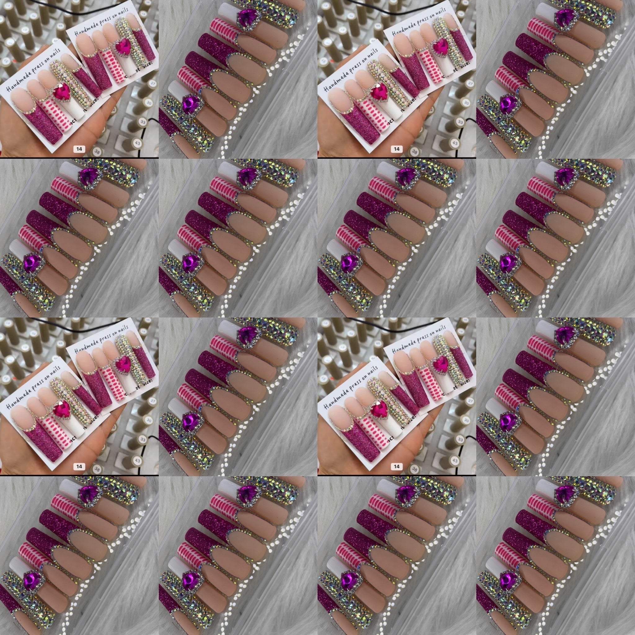 Pink long crystal press on nails HOL stores