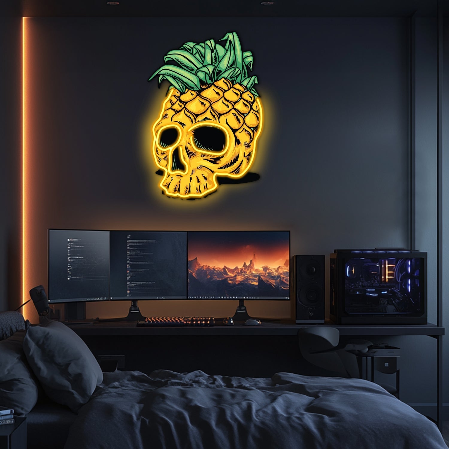 UV Printed Pineapple Skull Neon Wall Art- LV0063 Liviqon.co