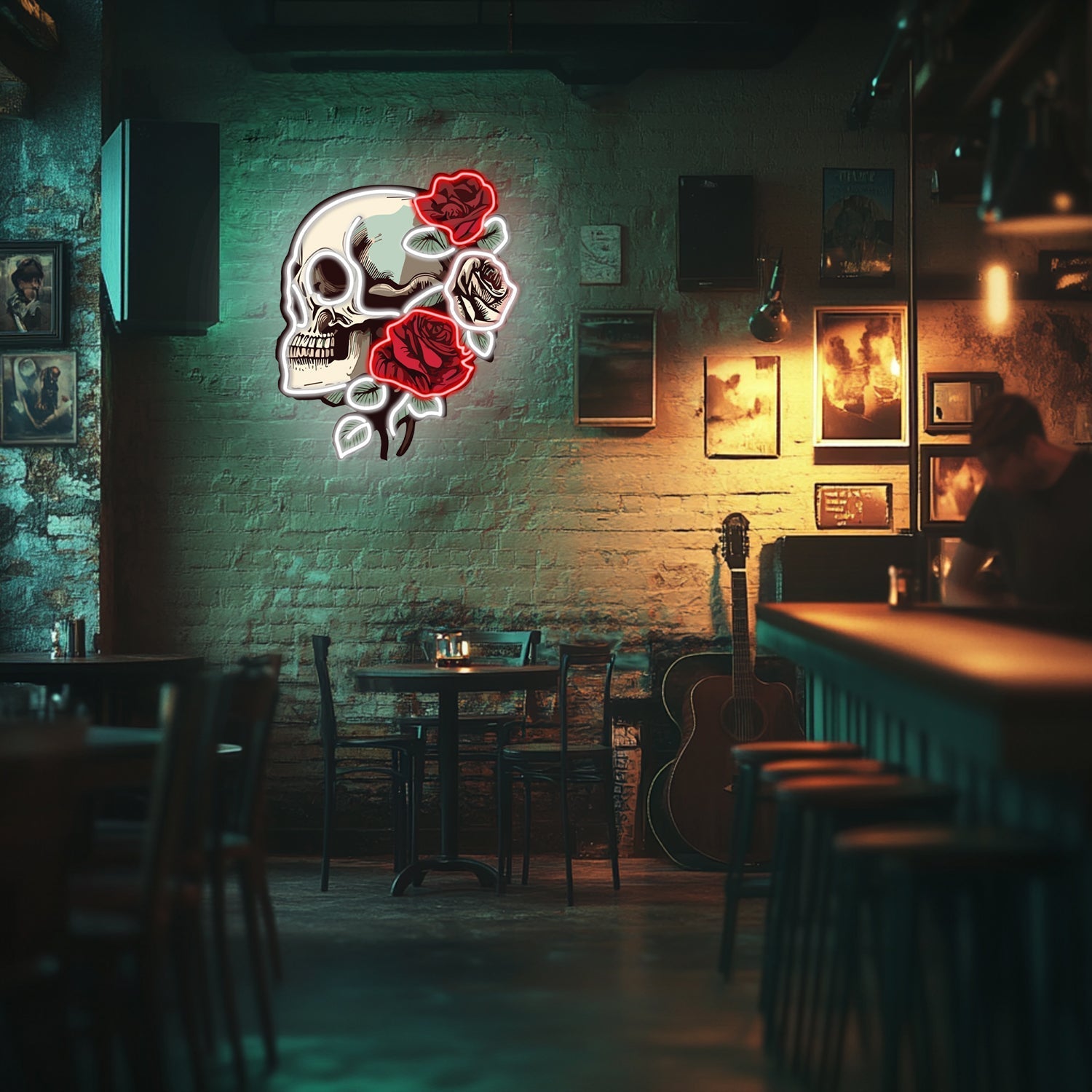 UV Printed Skull Blooms  Neon Wall Art- LV0030 Liviqon.co
