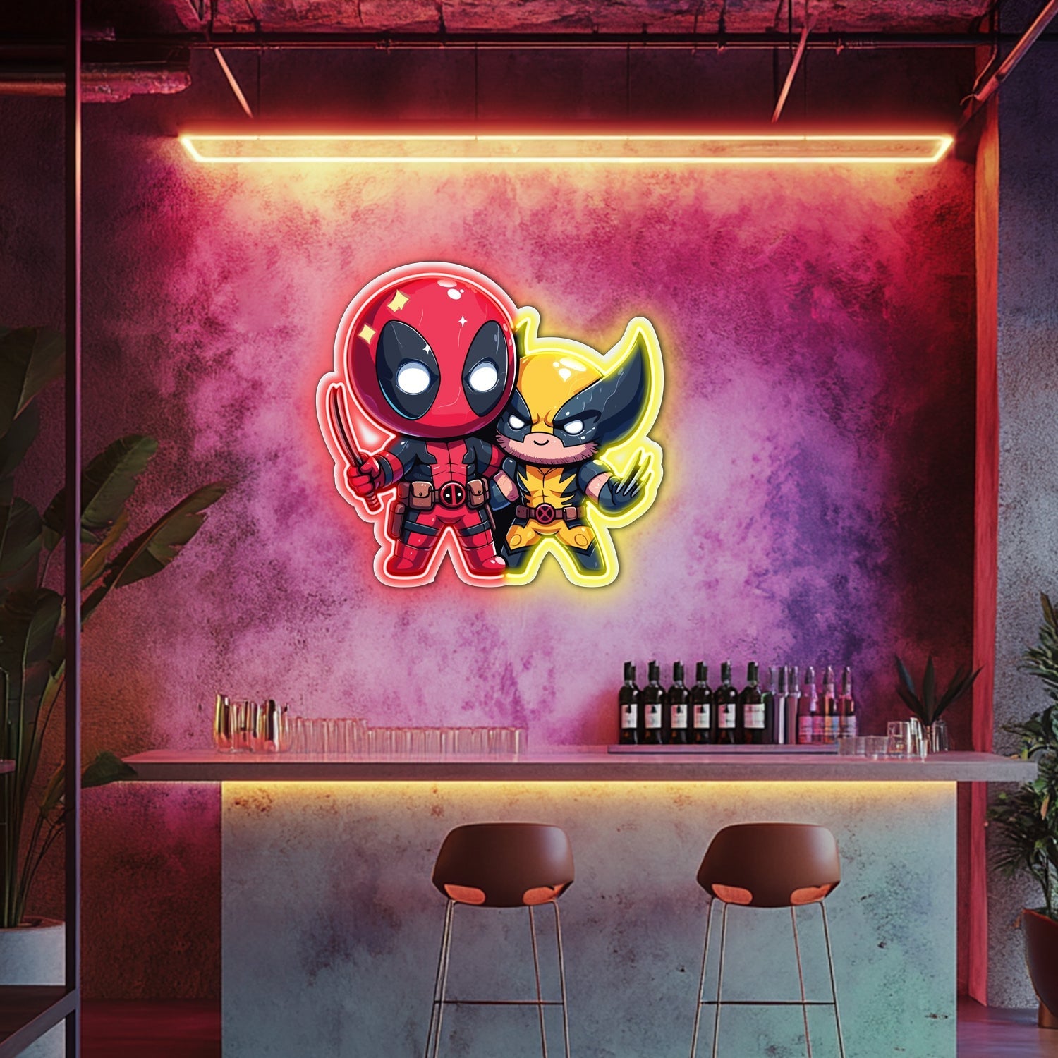 UV Printed Deadpool Wolverine Neon Wall Art- LV0066 Liviqon.co