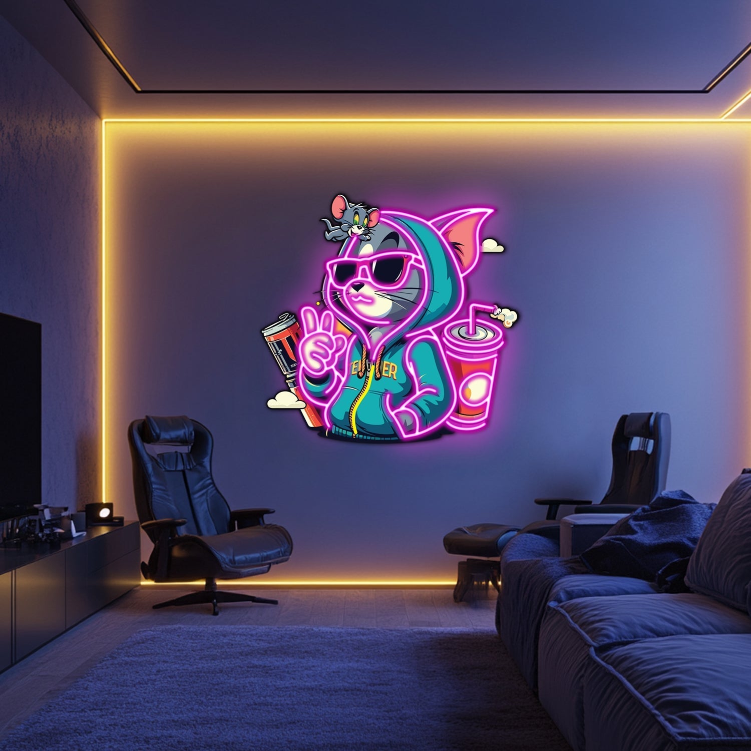 UV Printed Tom and Jerry Neon Wall Art- LV0052 Liviqon.co