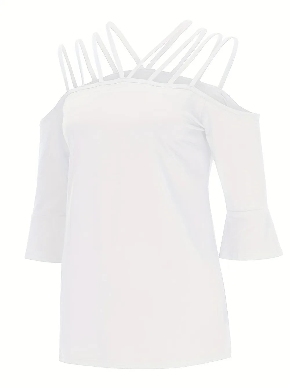 Women Full Size Cold Shoulder Three-Quarter Sleeve Blouse NicholesGifts