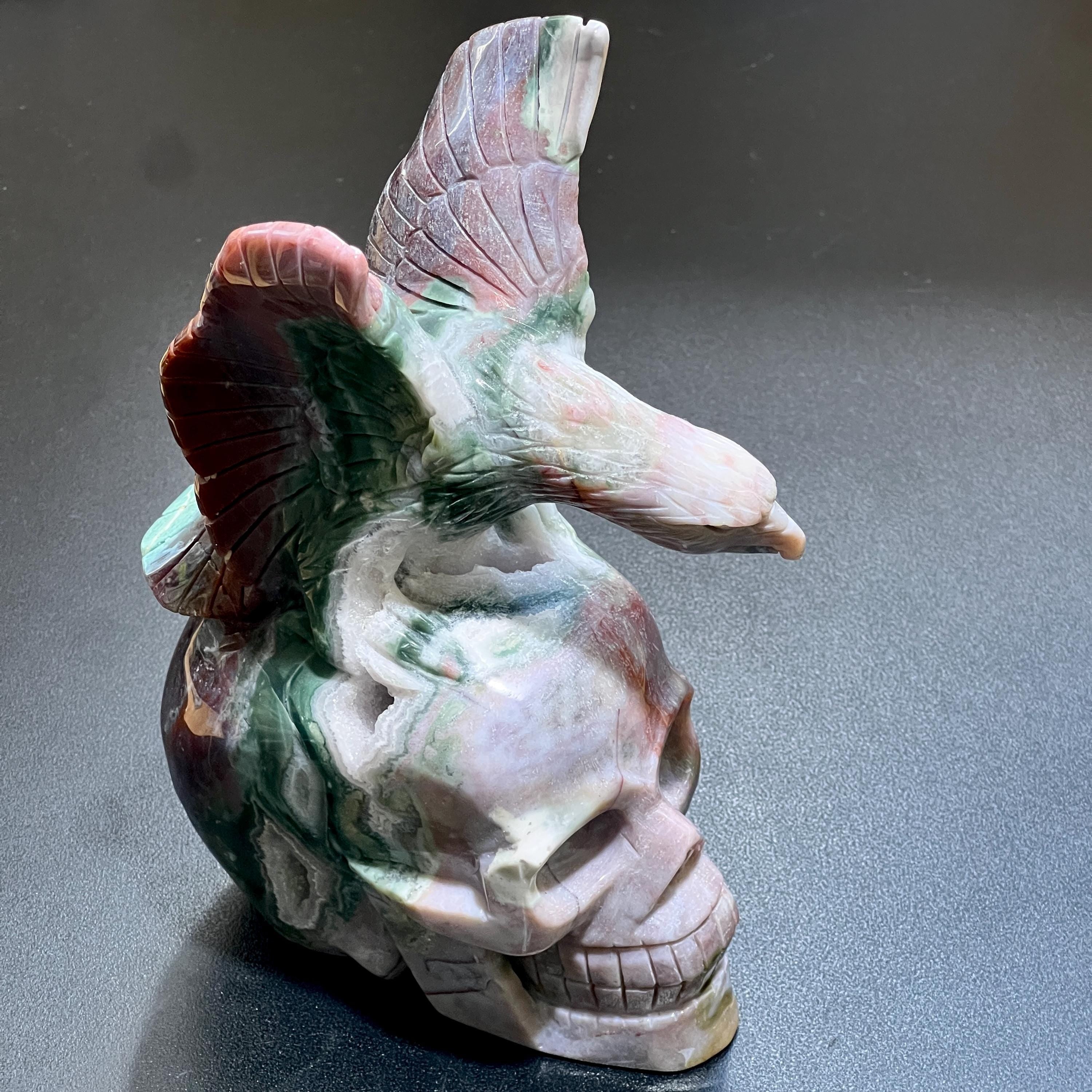 Large Skull and Eagle Carving Red Moss Agate Select Wholesale Amazing Crystals