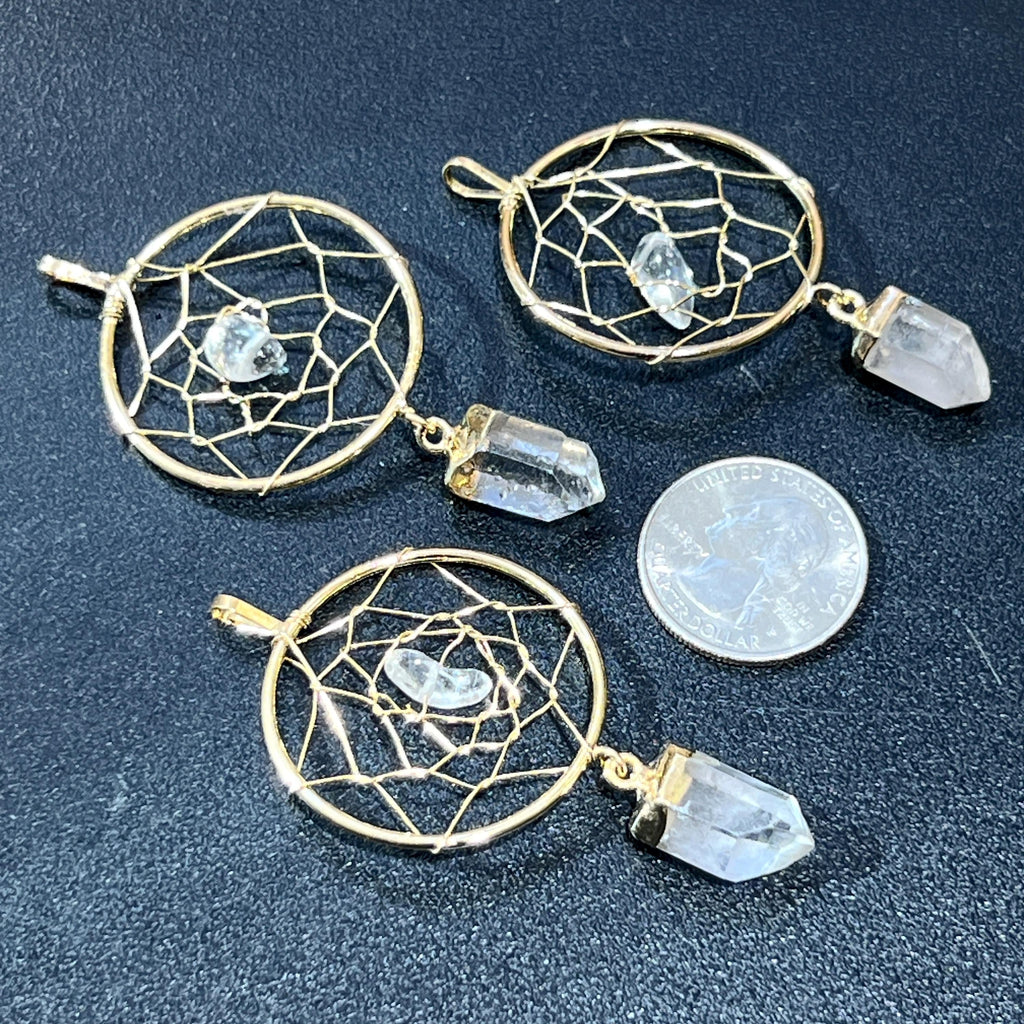 Dreamcatcher Crystal Pendant (Quartz Point)(Gold Plated) Amazing Crystals