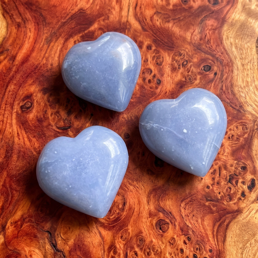 Blue Angelite Crystal Puffy Heart Carving Amazing Crystals