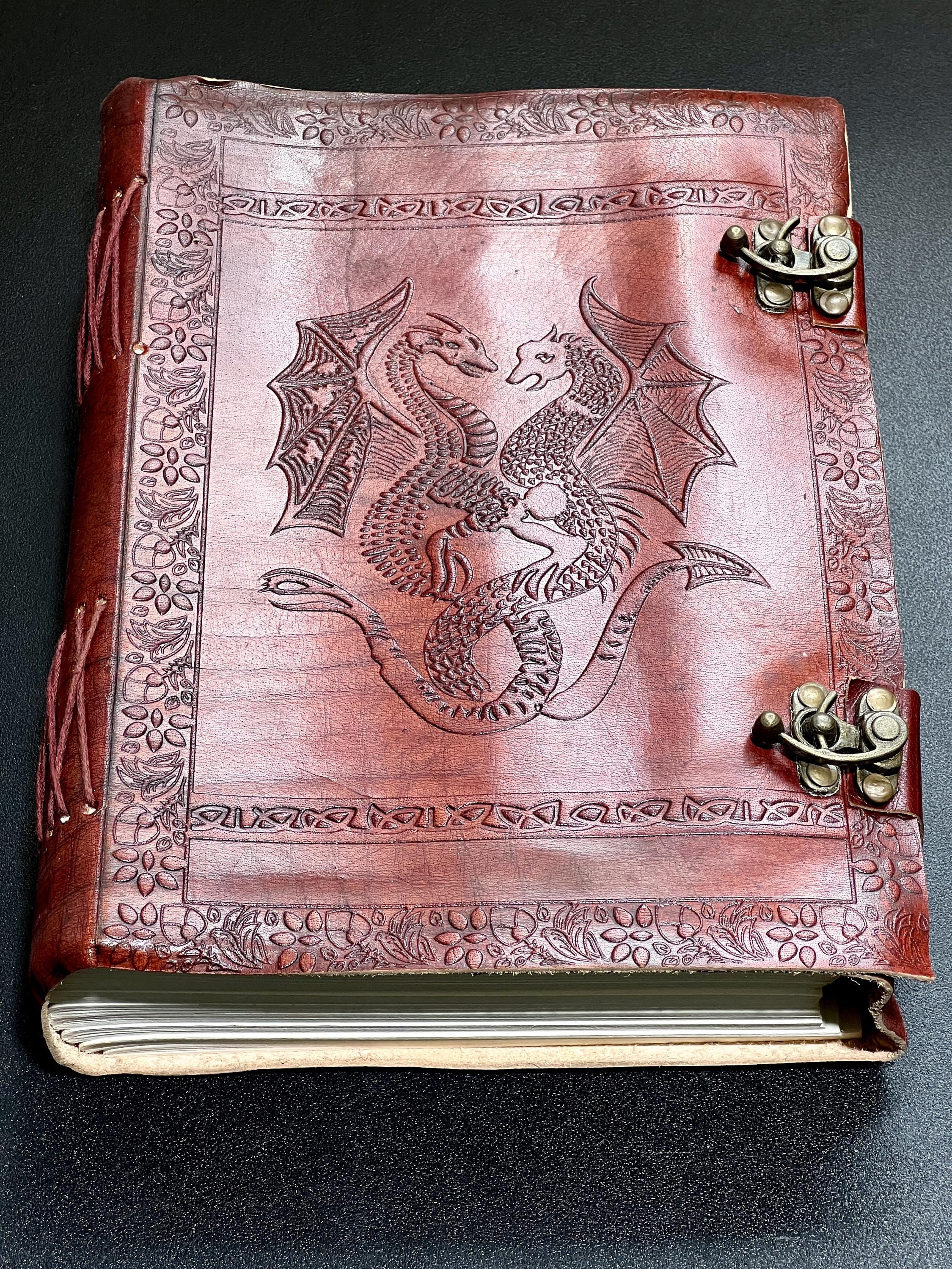 Papyrus Red Dragon Embossed Leather Bound 300 Page Sketchbook Notebook Carving Amazing Crystals