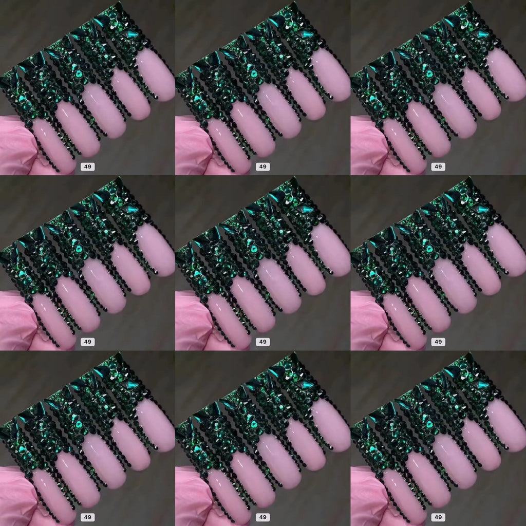 Green crystal long press on nails HOL stores