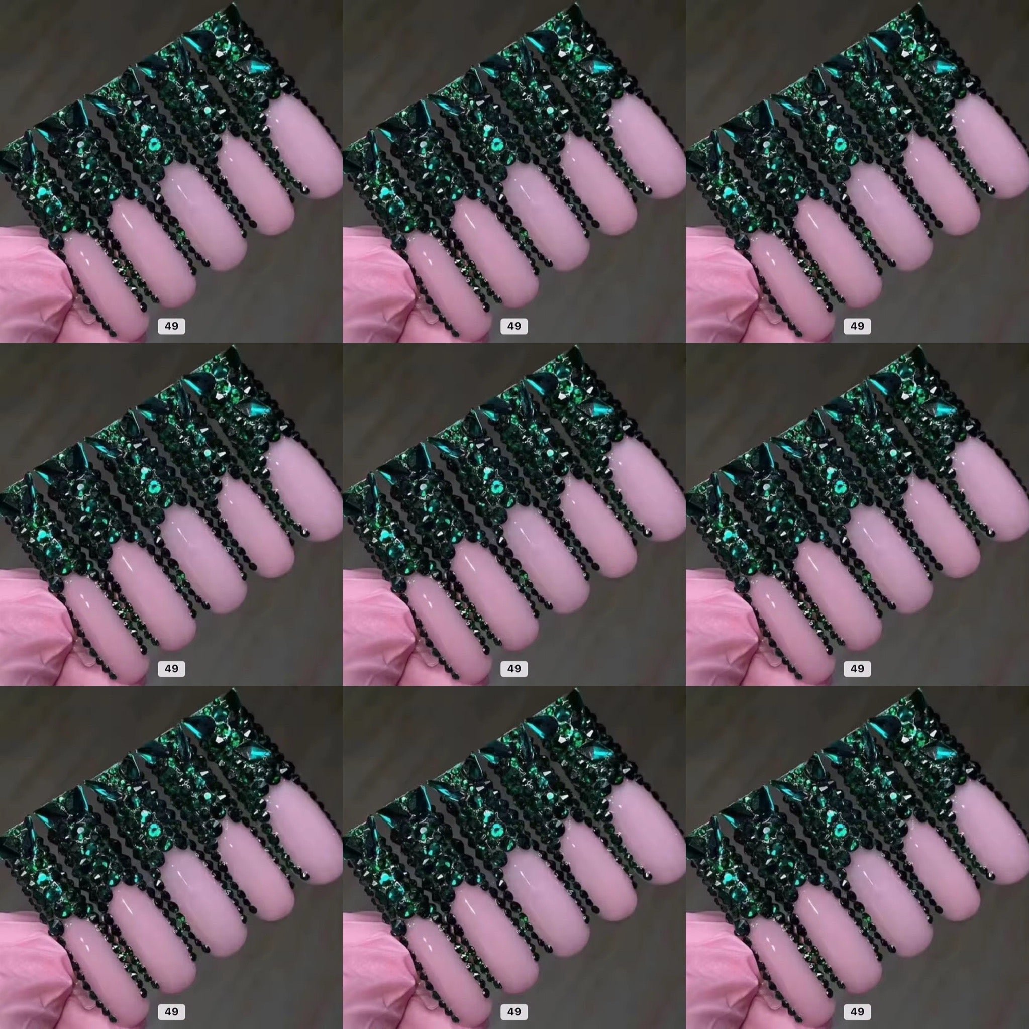 Green crystal long press on nails HOL stores