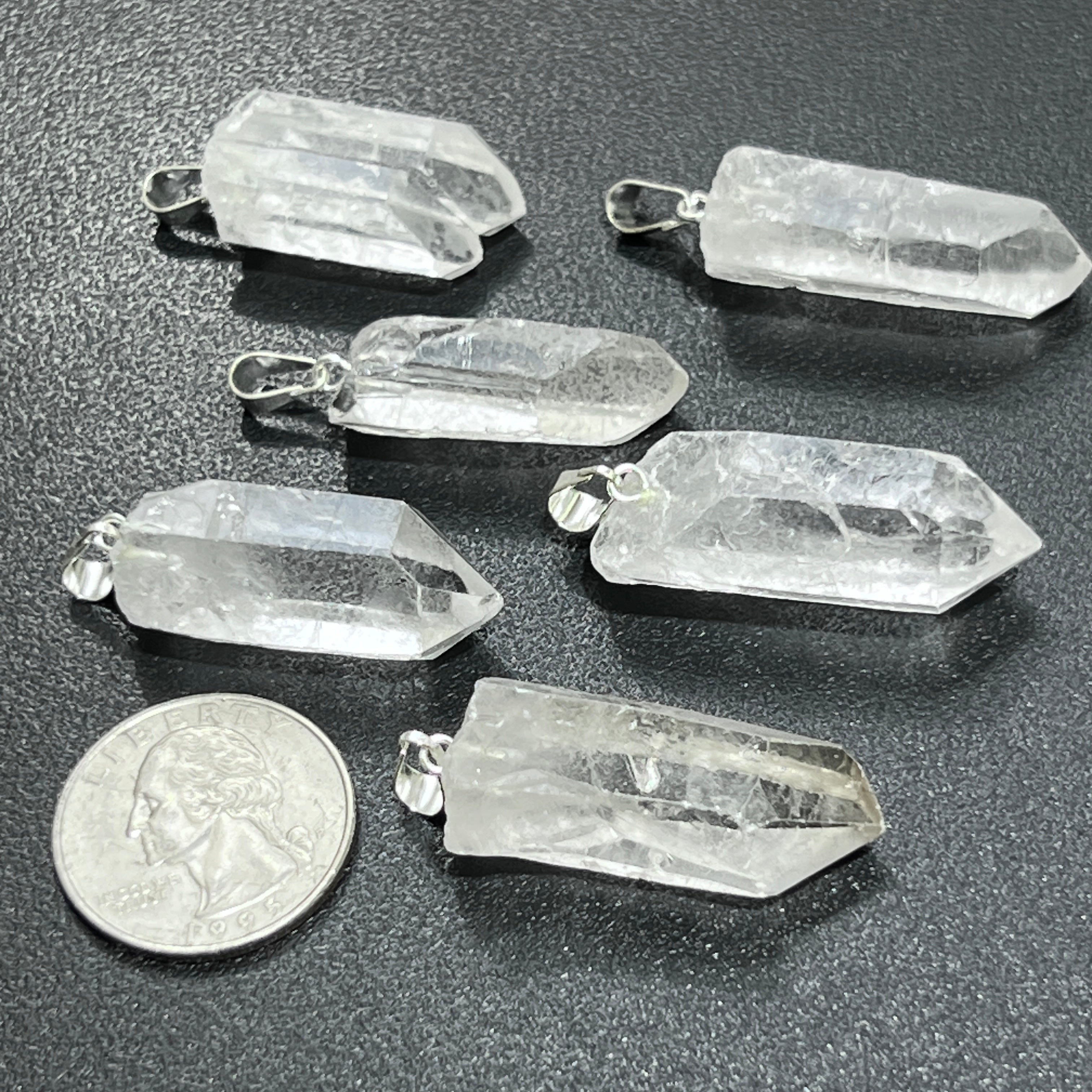 Raw Quartz Crystal Pendant Rough Clear Point (Silver Bail) Amazing Crystals