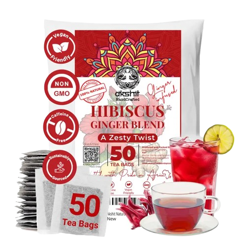 Akshit 50 Hibiscus Ginger Tea Bags – Natural Hibiscus Tea - Stress Relieving & Energy Tea Akshit