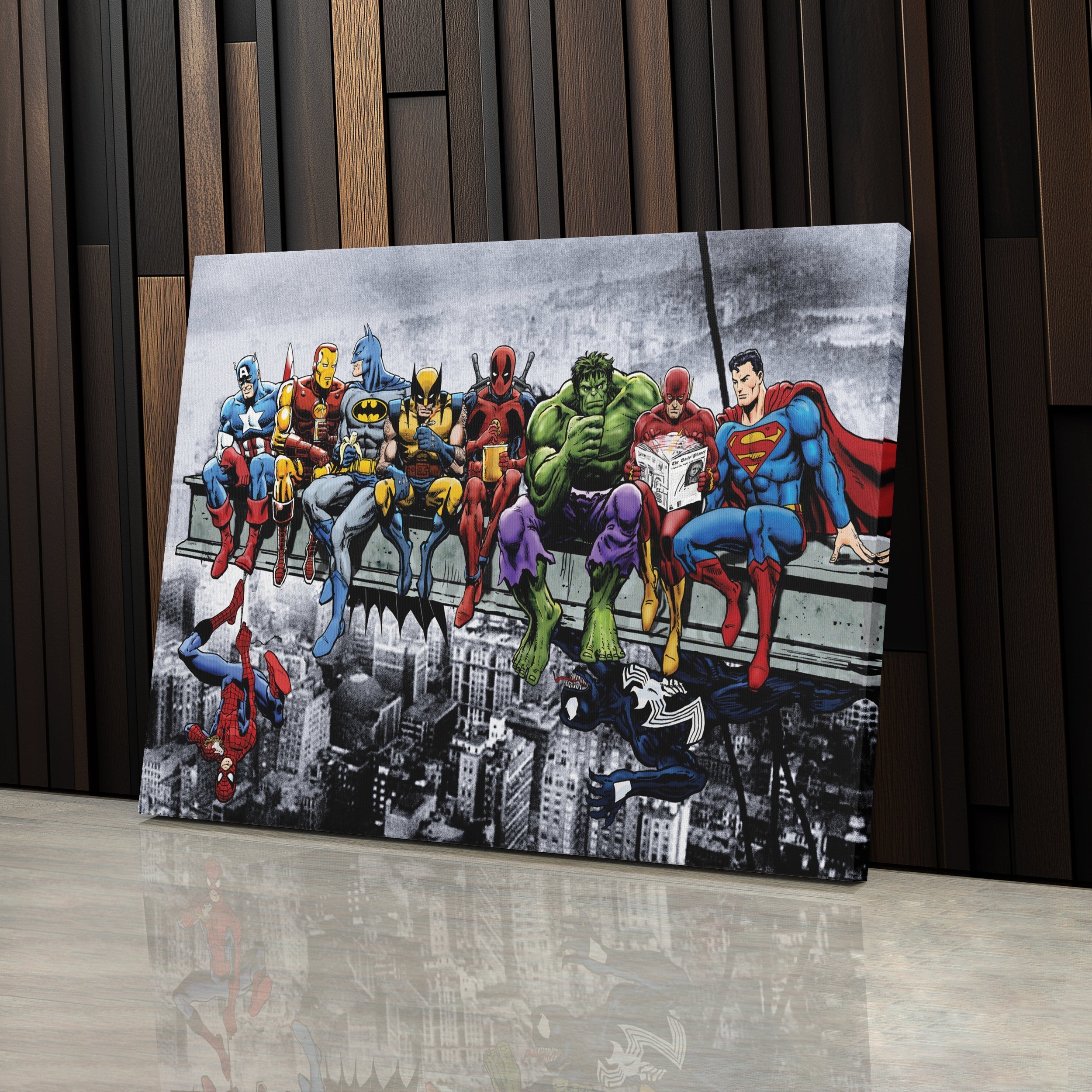 Superheroes Skyscraper Canvas – Marvel & DC Wall Art for Kids CanvasBlackArt