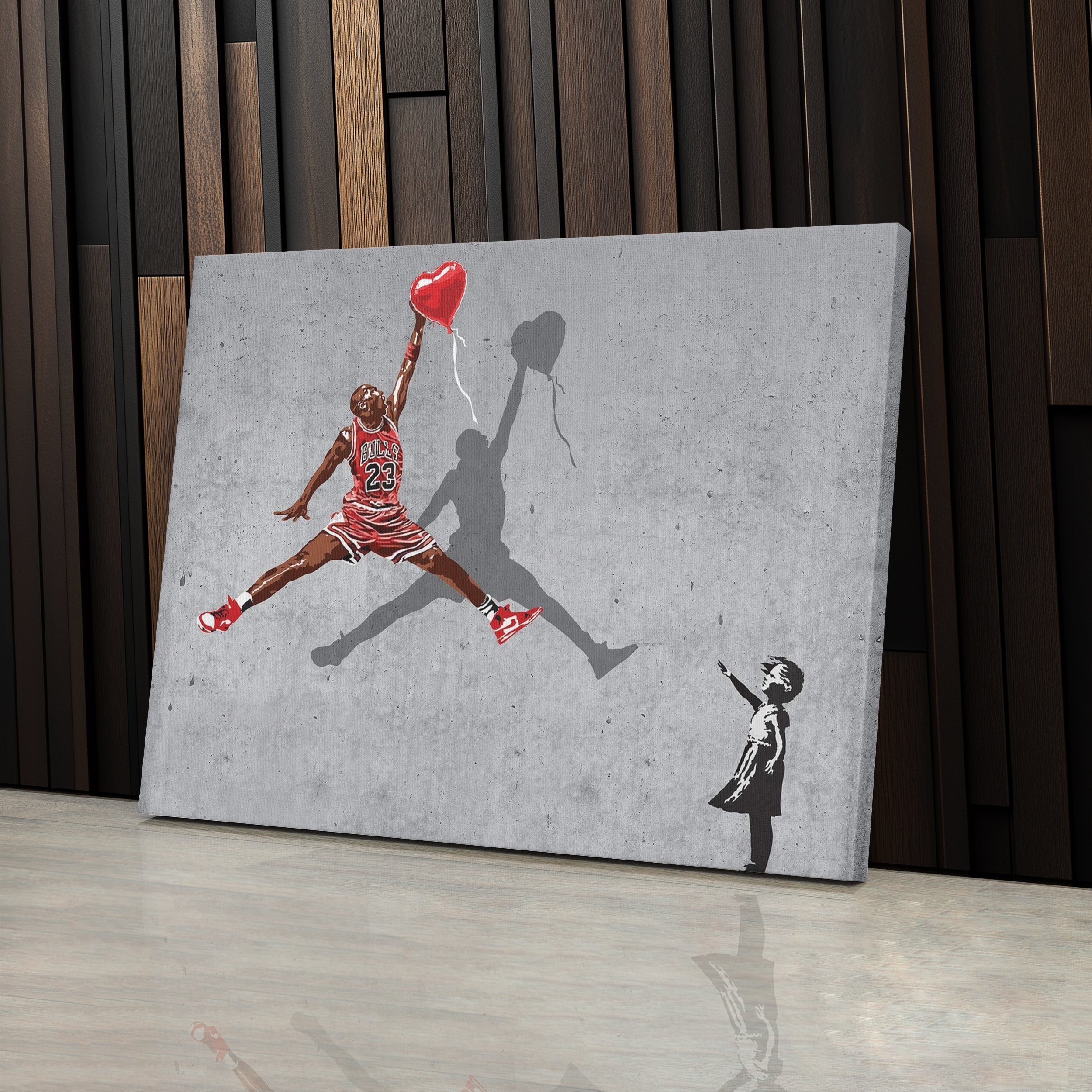 Michael Jordan Banksy Balloon Girl Canvas Art - NBA Street Art Decor CanvasBlackArt