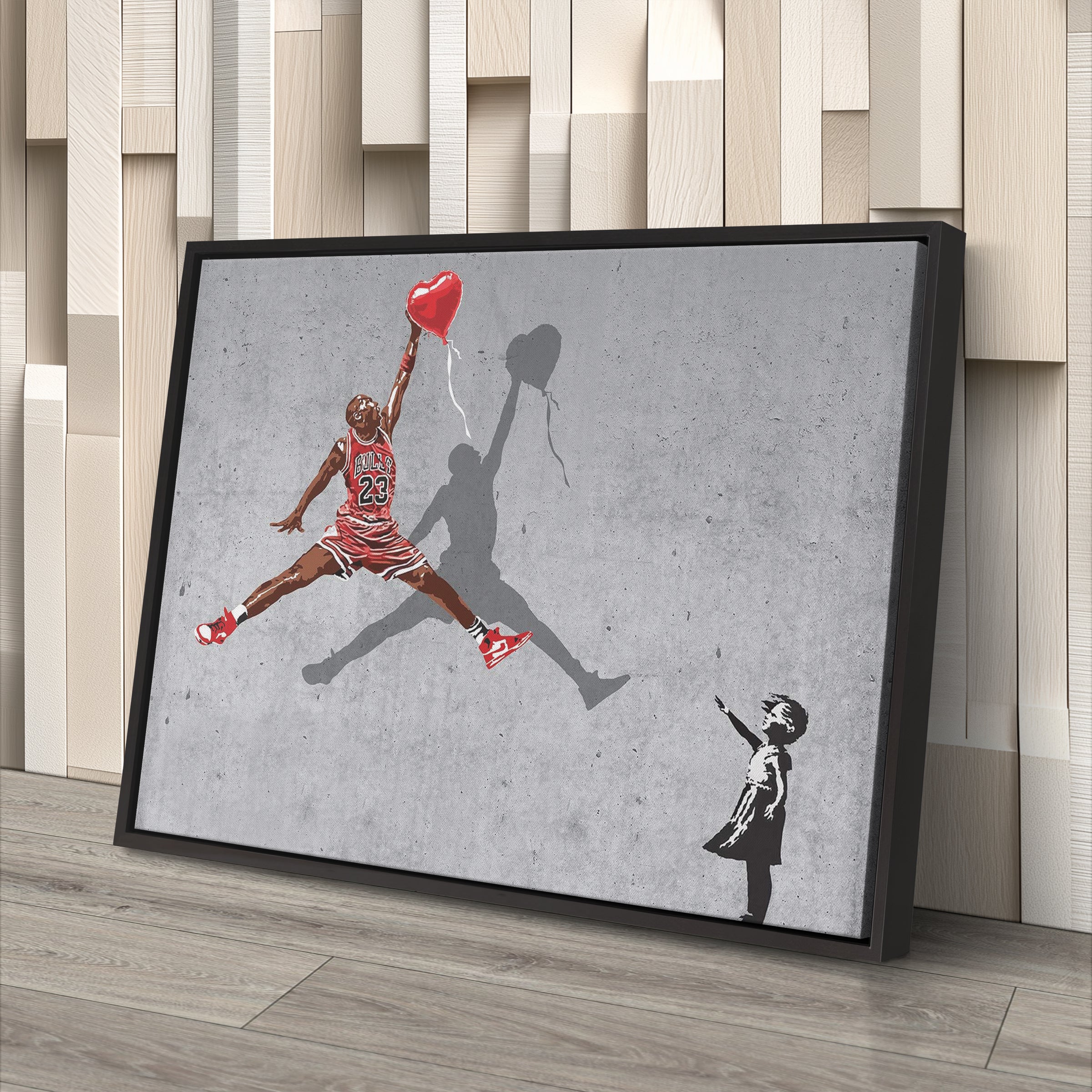Michael Jordan Banksy Balloon Girl Canvas Art - NBA Street Art Decor CanvasBlackArt