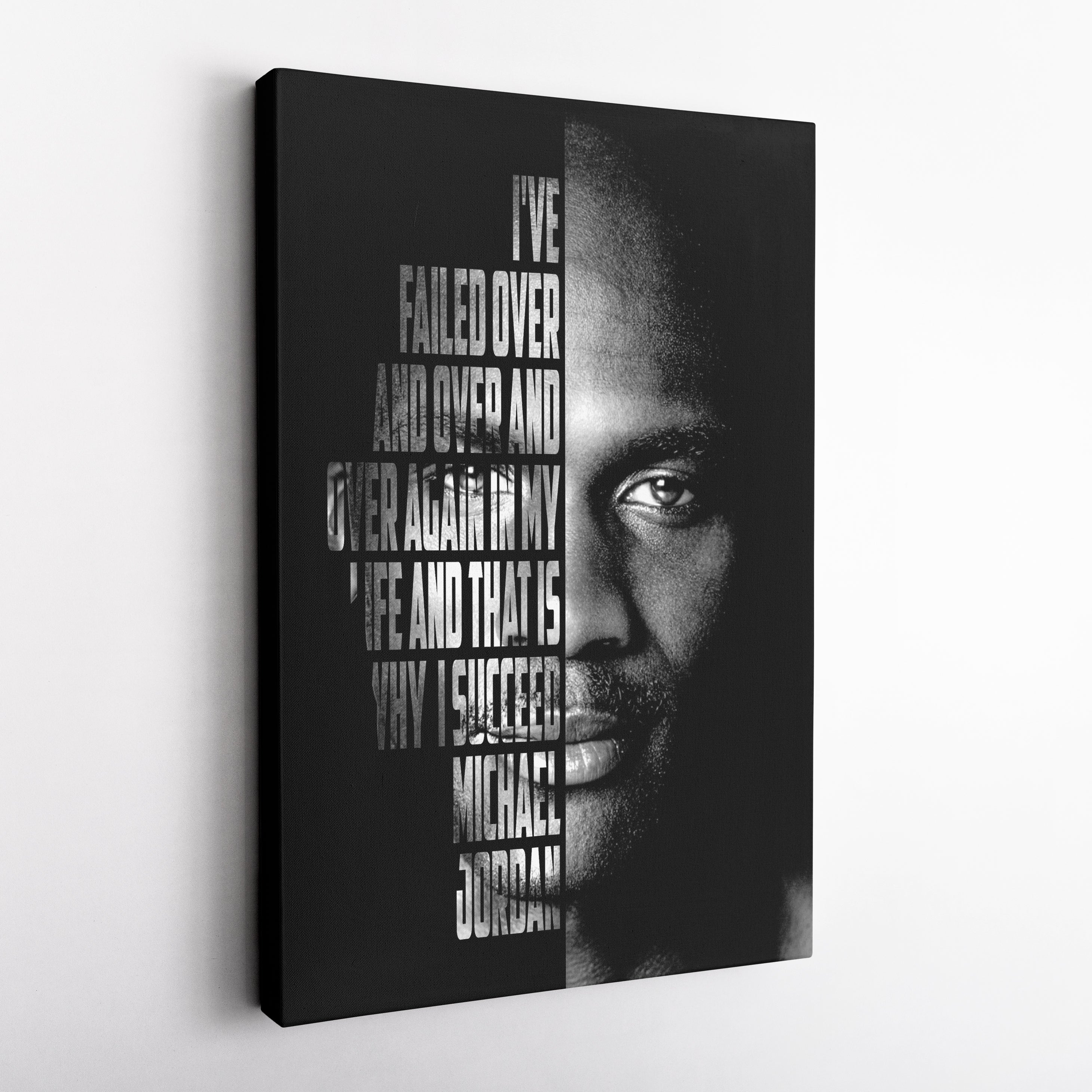 Michael Jordan Face Canvas Art - Motivational NBA Poster Wall Decor CanvasBlackArt