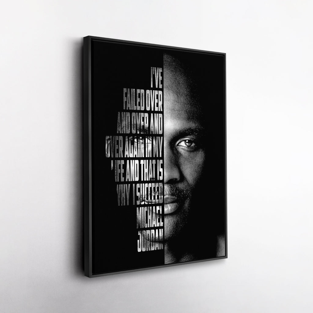 Michael Jordan Face Canvas Art - Motivational NBA Poster Wall Decor CanvasBlackArt